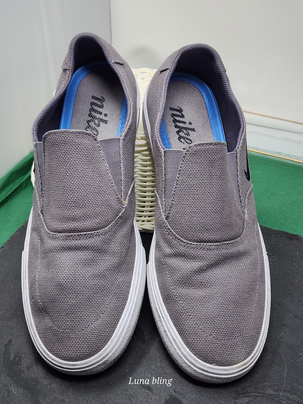Nike Gray Canvas Slip-On Loafers with White Sole